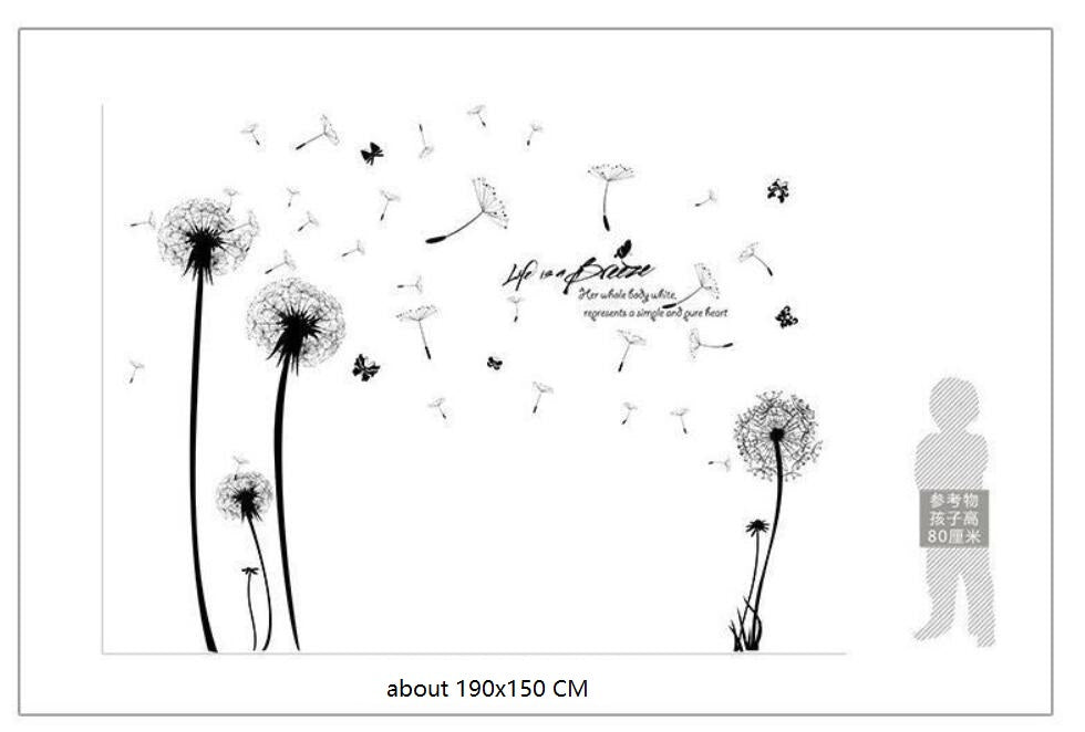 COVPAW Wall Sticker & Mural Dandelion Home Decor Accent Living Room Bedroom Flower Wall Decal Corridor Stair Removable