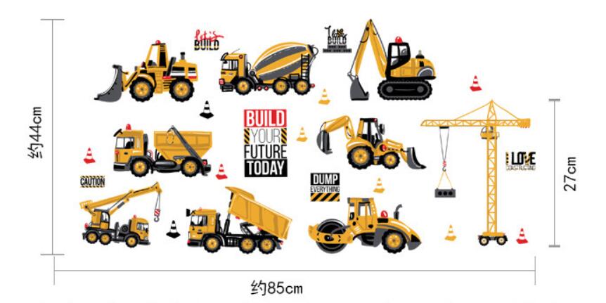 COVPAW Wall Stickers Decor Truck Excavator Construction Vehicles Kid Baby Children's Room Boys Room ChildDecal