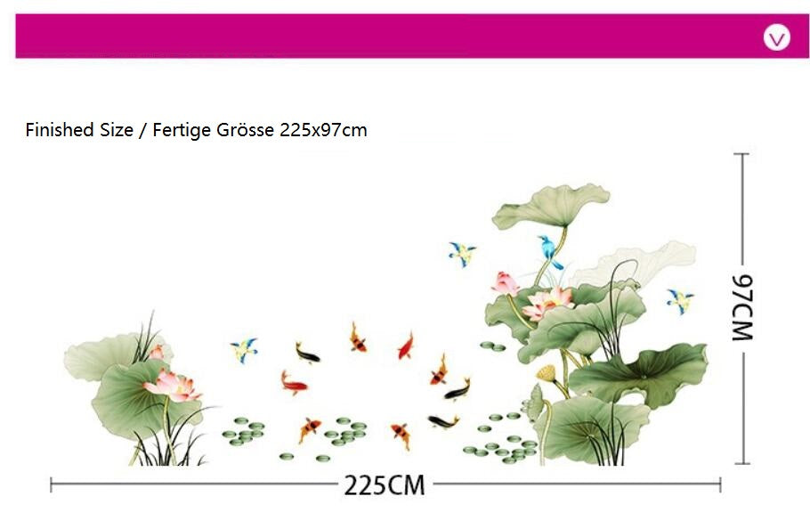COVPAW Huge Wall Stickers Lotus Pond Fish Flower Pink Purple Home Decor Lobby All Room Decal Removable Living Room Bedroom Corridor Stair