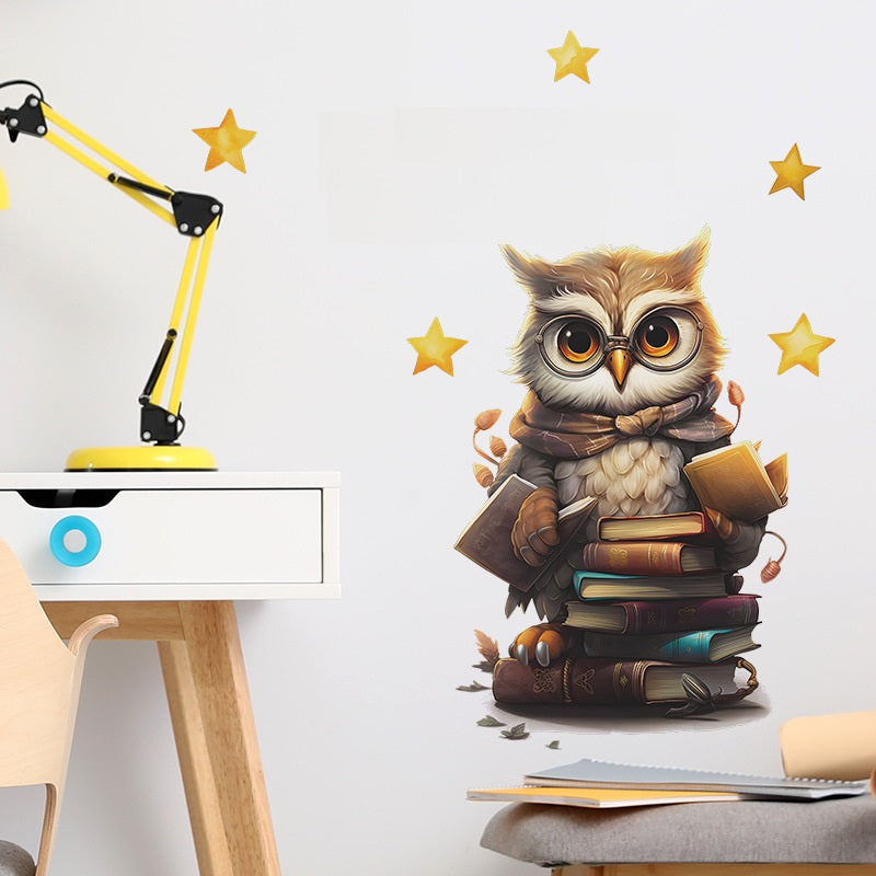 COVPAW Wall Stickers Owl Book Study Kids Nursery Baby Children's Room Bedroom Deco Boy Girl, Self Adhesive, Removable and Waterproof