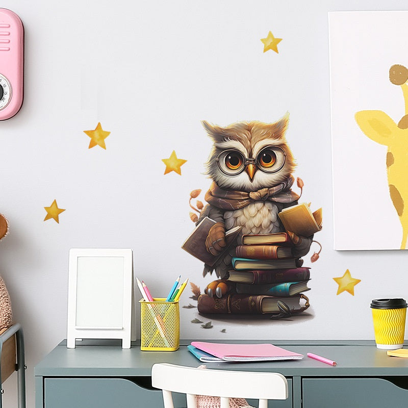 COVPAW Wall Stickers Owl Book Study Kids Nursery Baby Children's Room Bedroom Deco Boy Girl, Self Adhesive, Removable and Waterproof