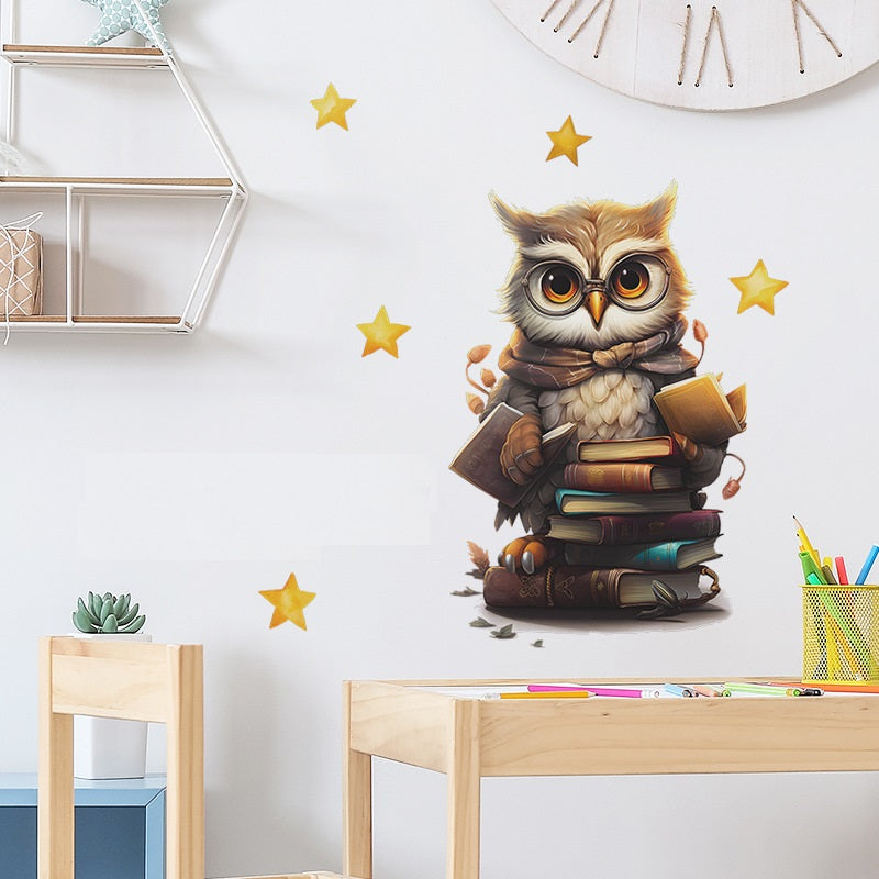 COVPAW Wall Stickers Owl Book Study Kids Nursery Baby Children's Room Bedroom Deco Boy Girl, Self Adhesive, Removable and Waterproof