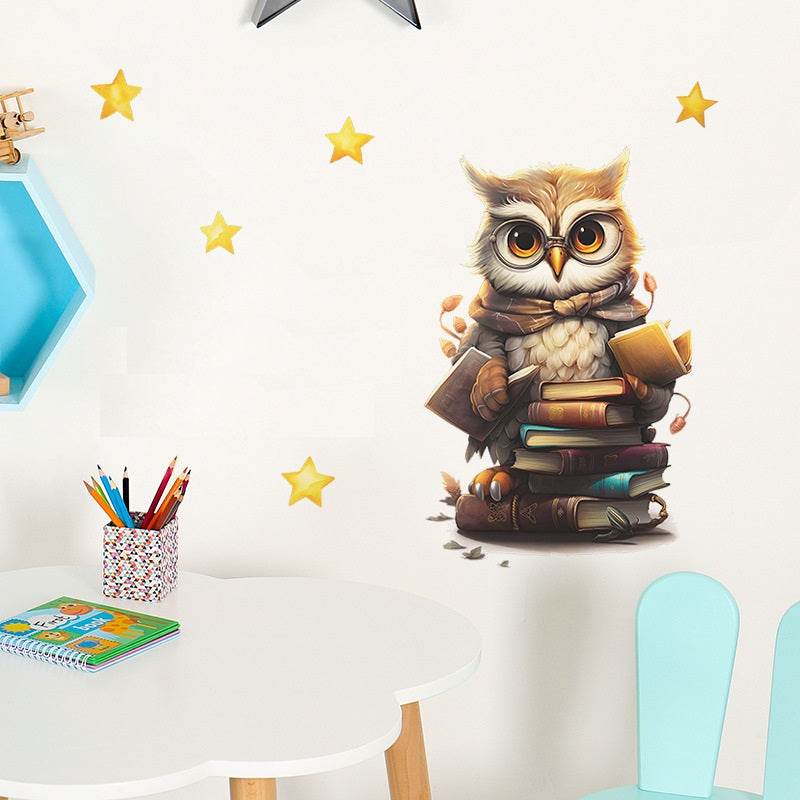COVPAW Wall Stickers Owl Book Study Kids Nursery Baby Children's Room Bedroom Deco Boy Girl, Self Adhesive, Removable and Waterproof