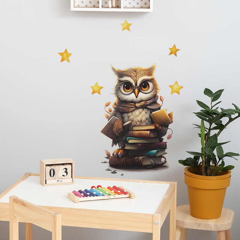 COVPAW Wall Stickers Owl Book Study Kids Nursery Baby Children's Room Bedroom Deco Boy Girl, Self Adhesive, Removable and Waterproof
