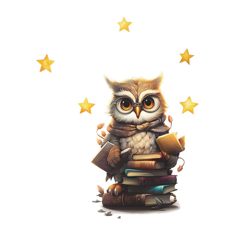 COVPAW Wall Stickers Owl Book Study Kids Nursery Baby Children's Room Bedroom Deco Boy Girl, Self Adhesive, Removable and Waterproof