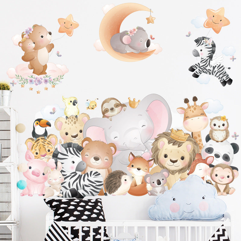 COVPAW Wall Stickers Animal Friends Zoo Kids Nursery Baby Children's Room Bedroom Deco Boy Girl, Self Adhesive, Removable and Waterproof