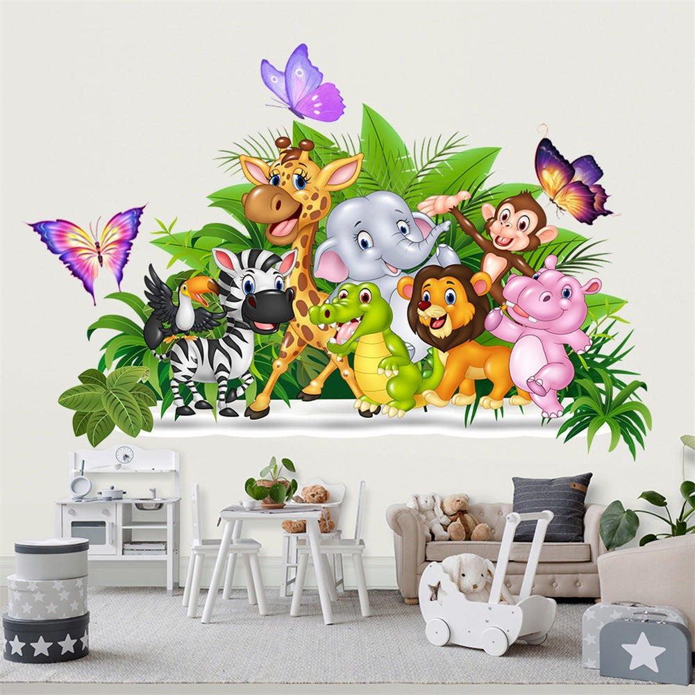 COVPAW Wall Stickers Animal Friends Zoo Butterfly Kids Nursery Baby Children's Room Bedroom Deco Boy Girl, Self Adhesive, Removable and Waterproof
