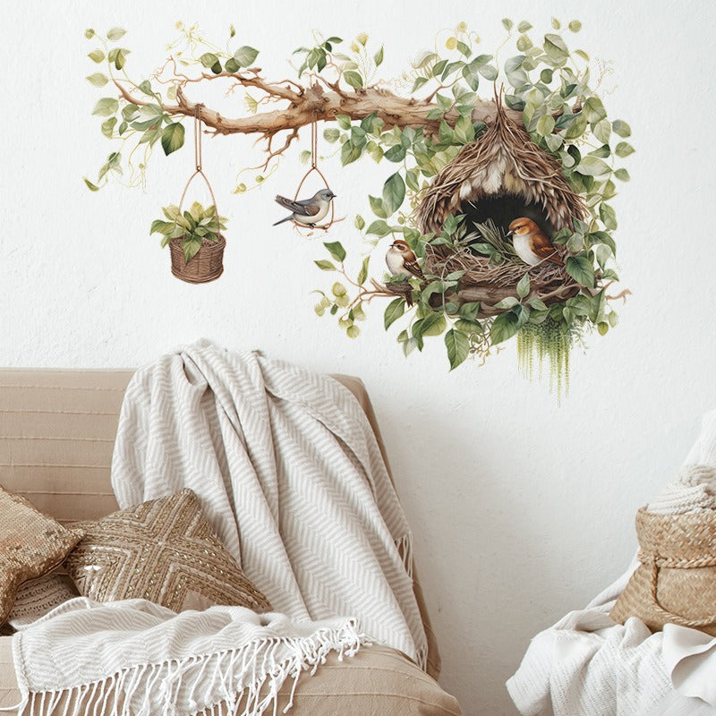COVPAW Wall Stickers Birds Nest Tree Brauch Nature Living Room Children's Room Bedroom Deco Boy Girl, Self Adhesive, Removable and Waterproof