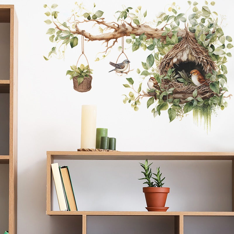 COVPAW Wall Stickers Birds Nest Tree Brauch Nature Living Room Children's Room Bedroom Deco Boy Girl, Self Adhesive, Removable and Waterproof