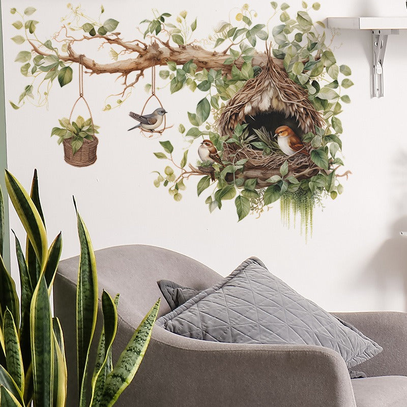 COVPAW Wall Stickers Birds Nest Tree Brauch Nature Living Room Children's Room Bedroom Deco Boy Girl, Self Adhesive, Removable and Waterproof