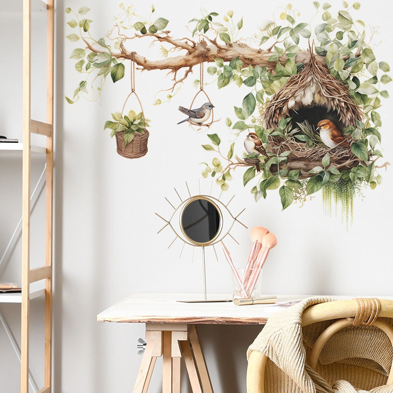 COVPAW Wall Stickers Birds Nest Tree Brauch Nature Living Room Children's Room Bedroom Deco Boy Girl, Self Adhesive, Removable and Waterproof
