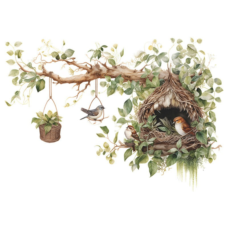 COVPAW Wall Stickers Birds Nest Tree Brauch Nature Living Room Children's Room Bedroom Deco Boy Girl, Self Adhesive, Removable and Waterproof