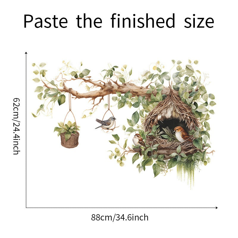 COVPAW Wall Stickers Birds Nest Tree Brauch Nature Living Room Children's Room Bedroom Deco Boy Girl, Self Adhesive, Removable and Waterproof