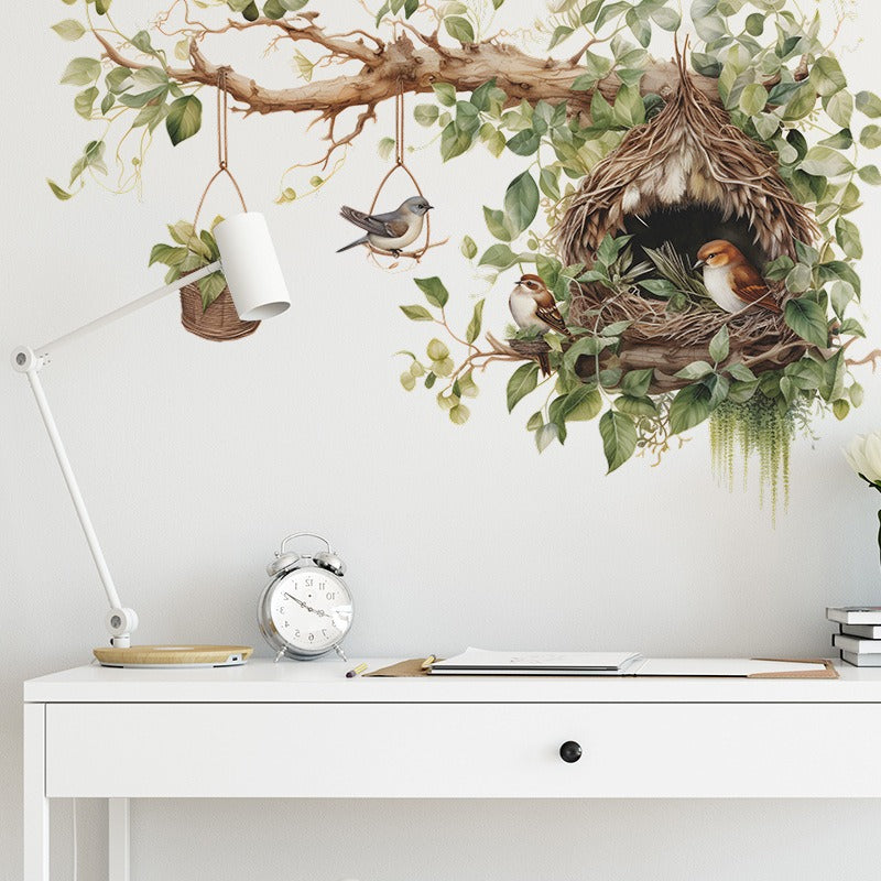 COVPAW Wall Stickers Birds Nest Tree Brauch Nature Living Room Children's Room Bedroom Deco Boy Girl, Self Adhesive, Removable and Waterproof