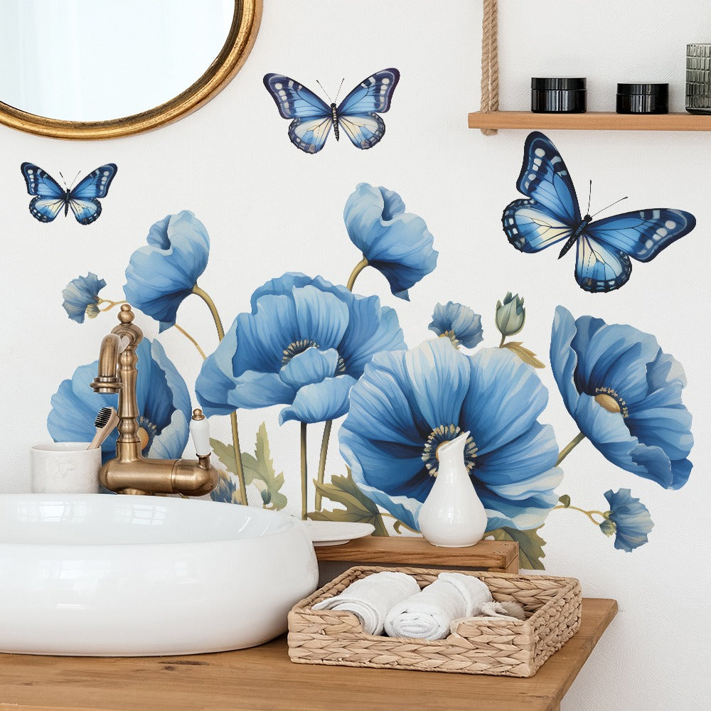 COVPAW Wall stickers Flower Butterfly Nature Living Room Children's Room Bedroom Deco, Self Adhesive, Removable and Waterproof