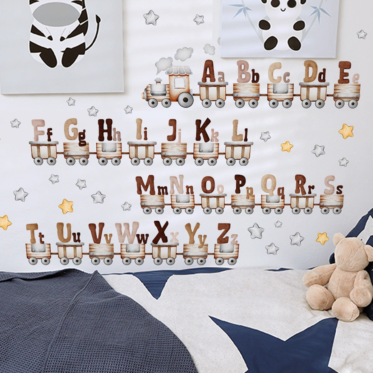 COVPAW Wall Stickers Letters Train Star Kids Nursery Baby Children's Room Bedroom Deco Boy Girl, Self Adhesive, Removable and Waterproof