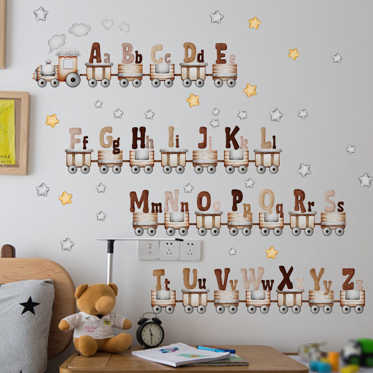 COVPAW Wall Stickers Letters Train Star Kids Nursery Baby Children's Room Bedroom Deco Boy Girl, Self Adhesive, Removable and Waterproof