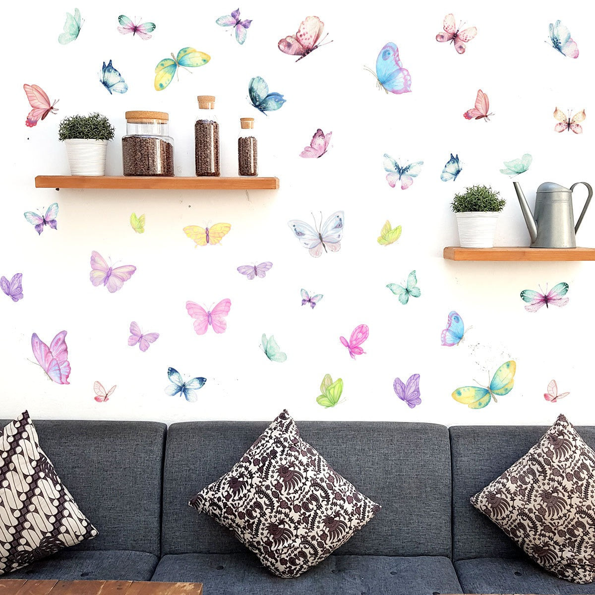 COVPAW Wall Sticker & Mural 40 Butterflies Home Decor Accent Living Room Bedroom Flower Wall Decal Corridor Stair Removable and Waterproof