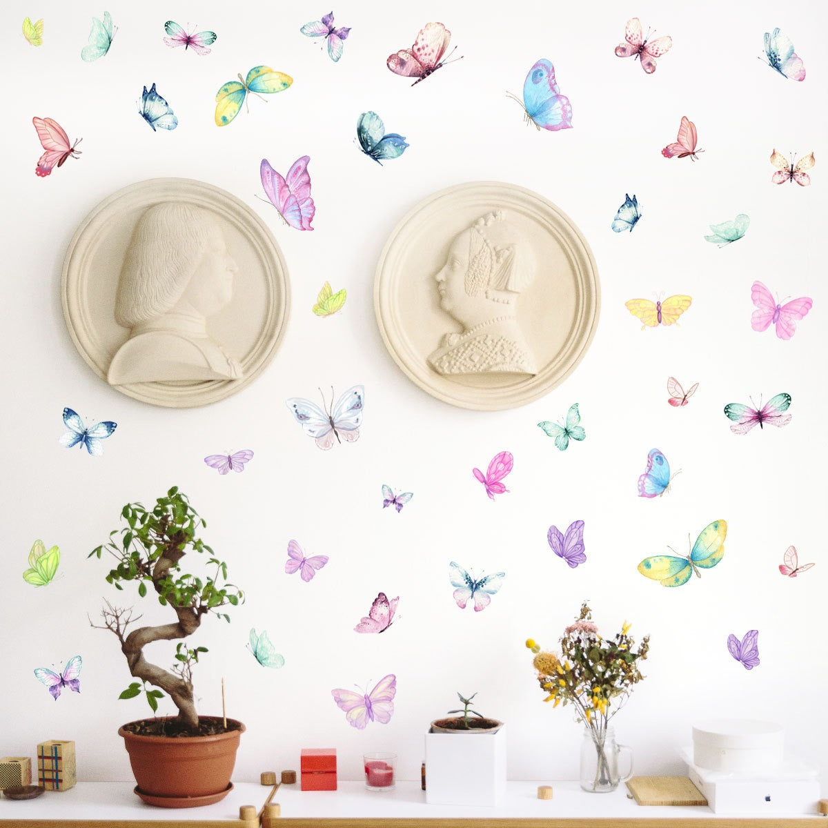 COVPAW Wall Sticker & Mural 40 Butterflies Home Decor Accent Living Room Bedroom Flower Wall Decal Corridor Stair Removable and Waterproof