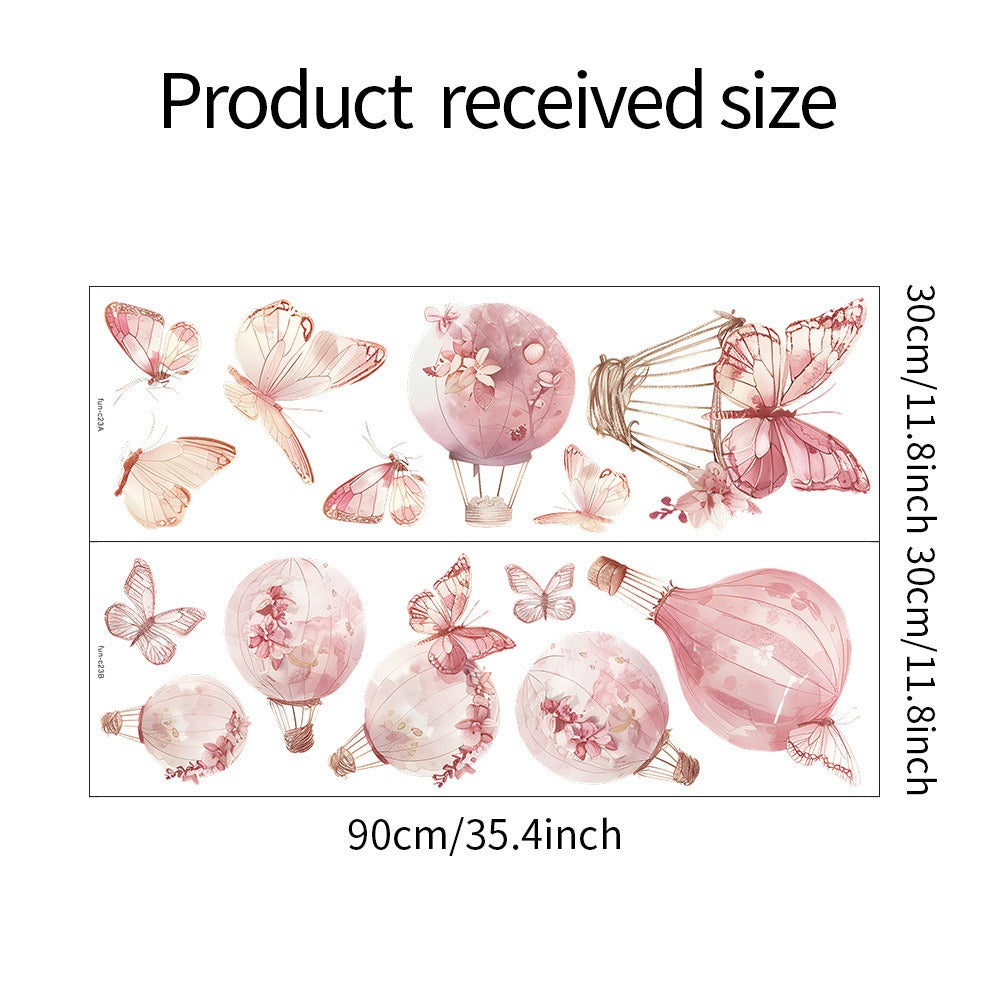 COVPAW Wall Stickers Pink Ballon Butterfly Kids Nursery Baby Children's Room Bedroom Deco Boy Girl, Self Adhesive, Removable and Waterproof