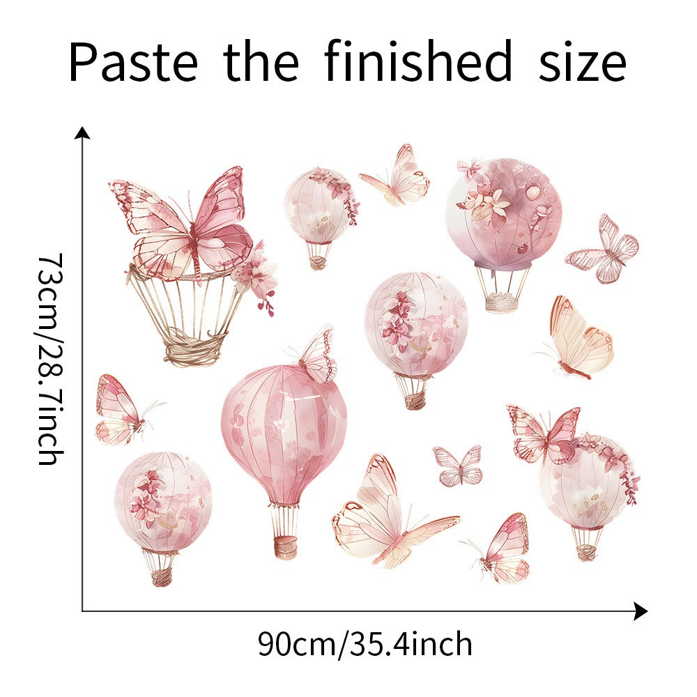 COVPAW Wall Stickers Pink Ballon Butterfly Kids Nursery Baby Children's Room Bedroom Deco Boy Girl, Self Adhesive, Removable and Waterproof
