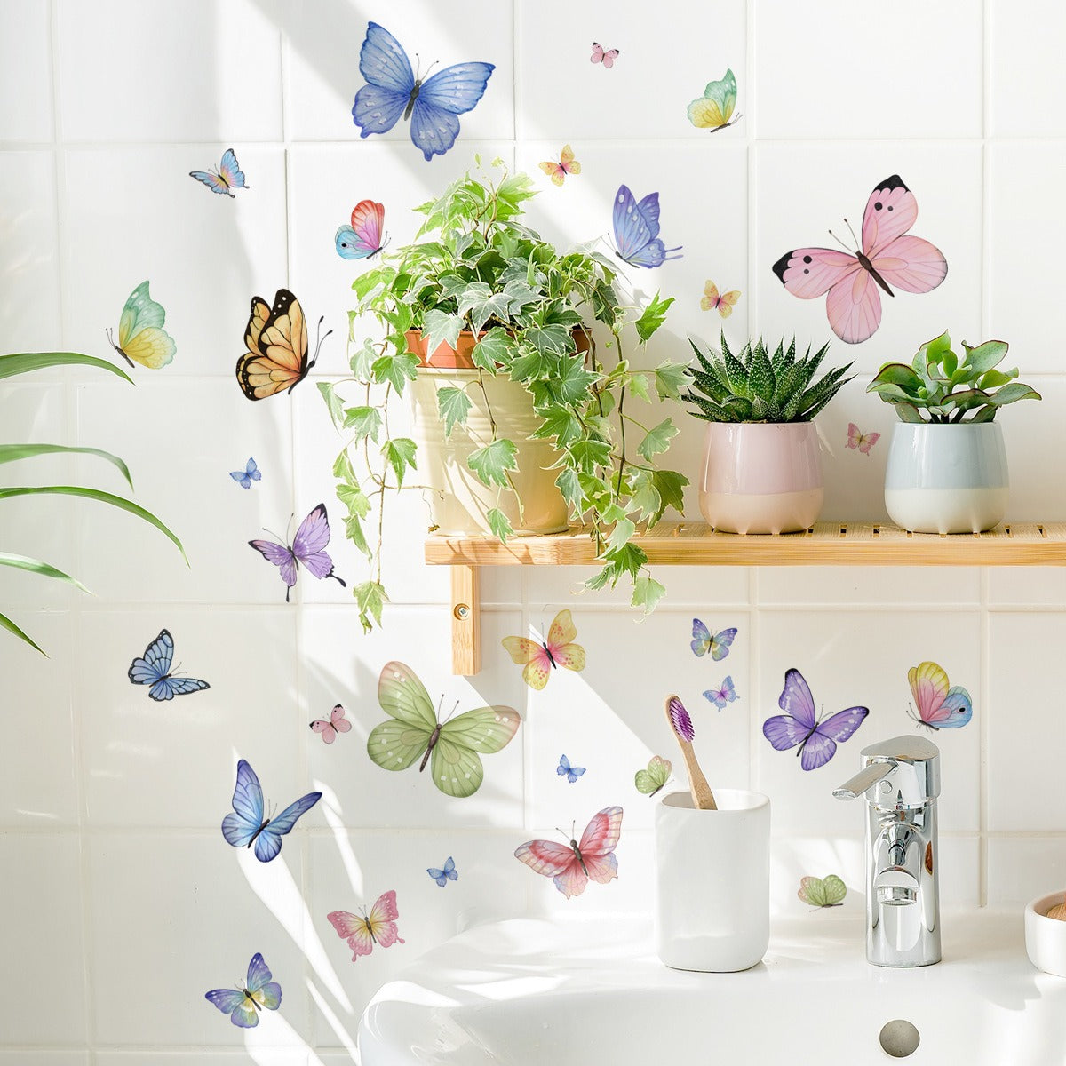 COVPAW Wall Sticker & Mural Butterflies Home Decor Accent Living Room Bedroom Flower Wall Decal Corridor Stair Removable and Waterproof