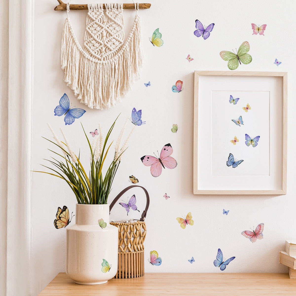 COVPAW Wall Sticker & Mural Butterflies Home Decor Accent Living Room Bedroom Flower Wall Decal Corridor Stair Removable and Waterproof