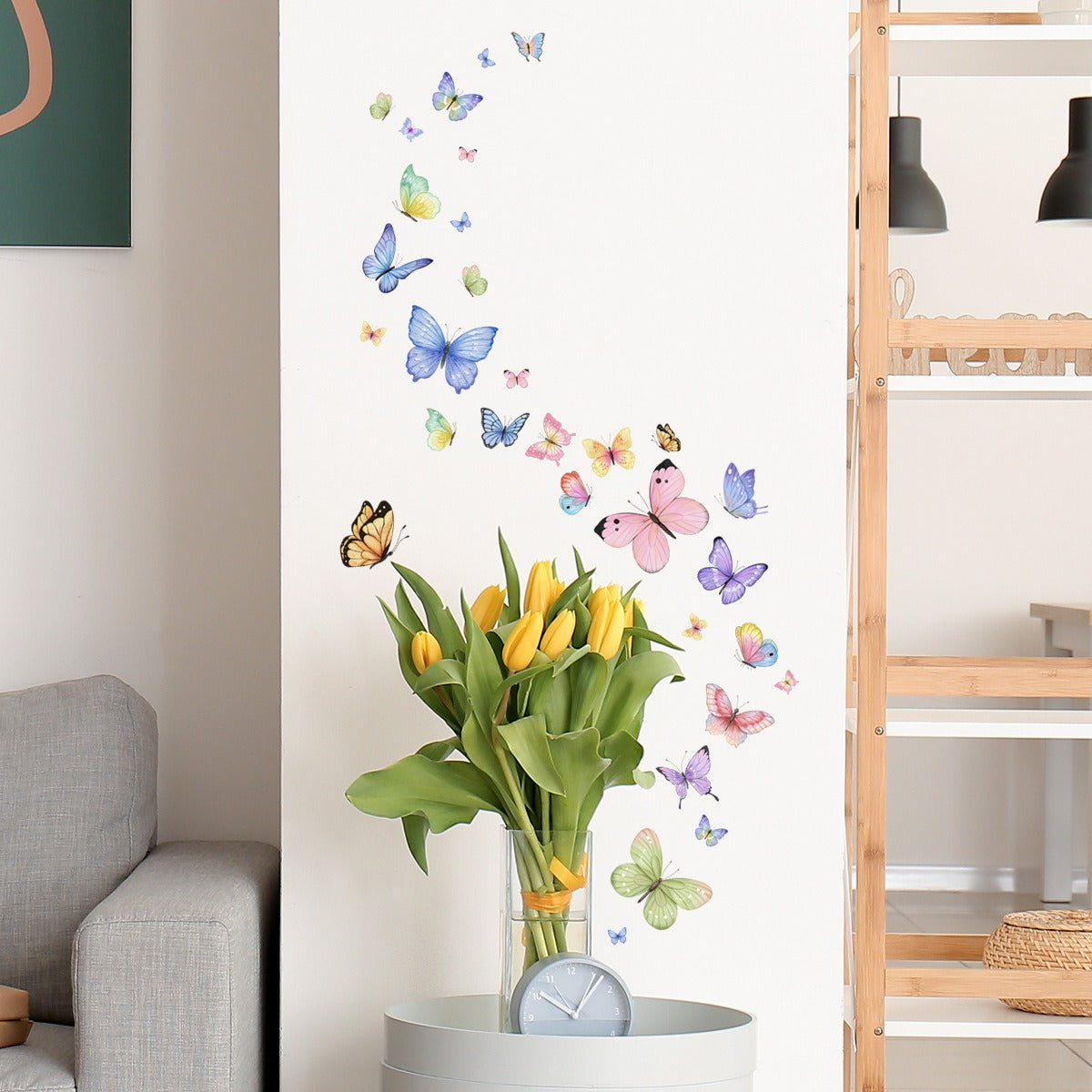 COVPAW Wall Sticker & Mural Butterflies Home Decor Accent Living Room Bedroom Flower Wall Decal Corridor Stair Removable and Waterproof