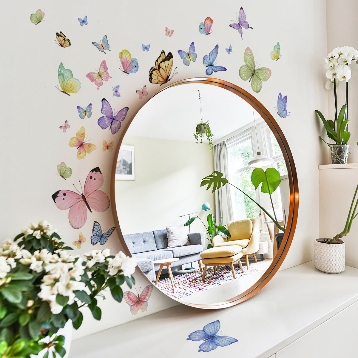 COVPAW Wall Sticker & Mural Butterflies Home Decor Accent Living Room Bedroom Flower Wall Decal Corridor Stair Removable and Waterproof