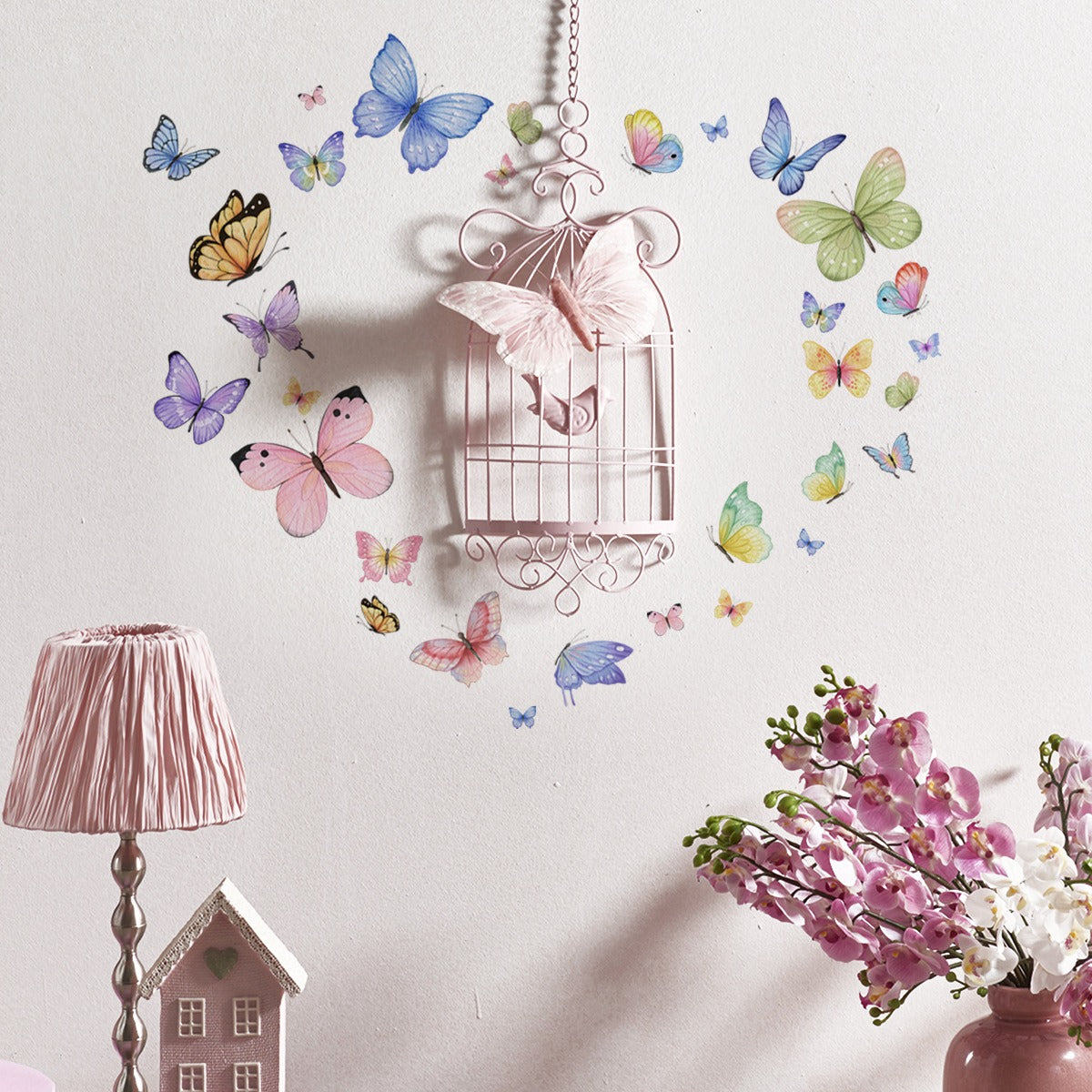 COVPAW Wall Sticker & Mural Butterflies Home Decor Accent Living Room Bedroom Flower Wall Decal Corridor Stair Removable and Waterproof