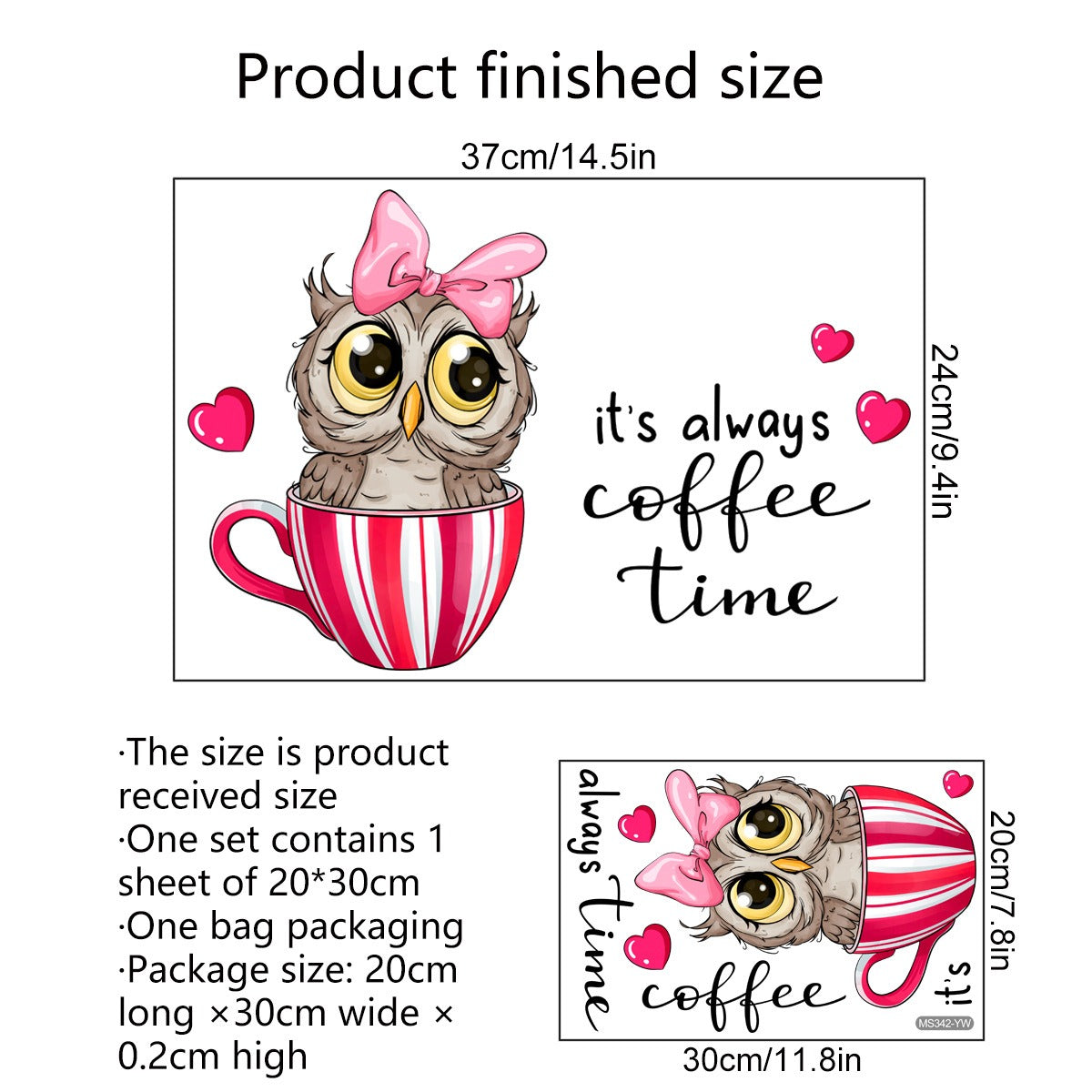 COVPAW Wall Sticker & Mural Coffee Owl Cafe Coffee Time Home Decor Accent Living Room Kitchen Bedroom Flower Wall Decal Removable and Waterproof