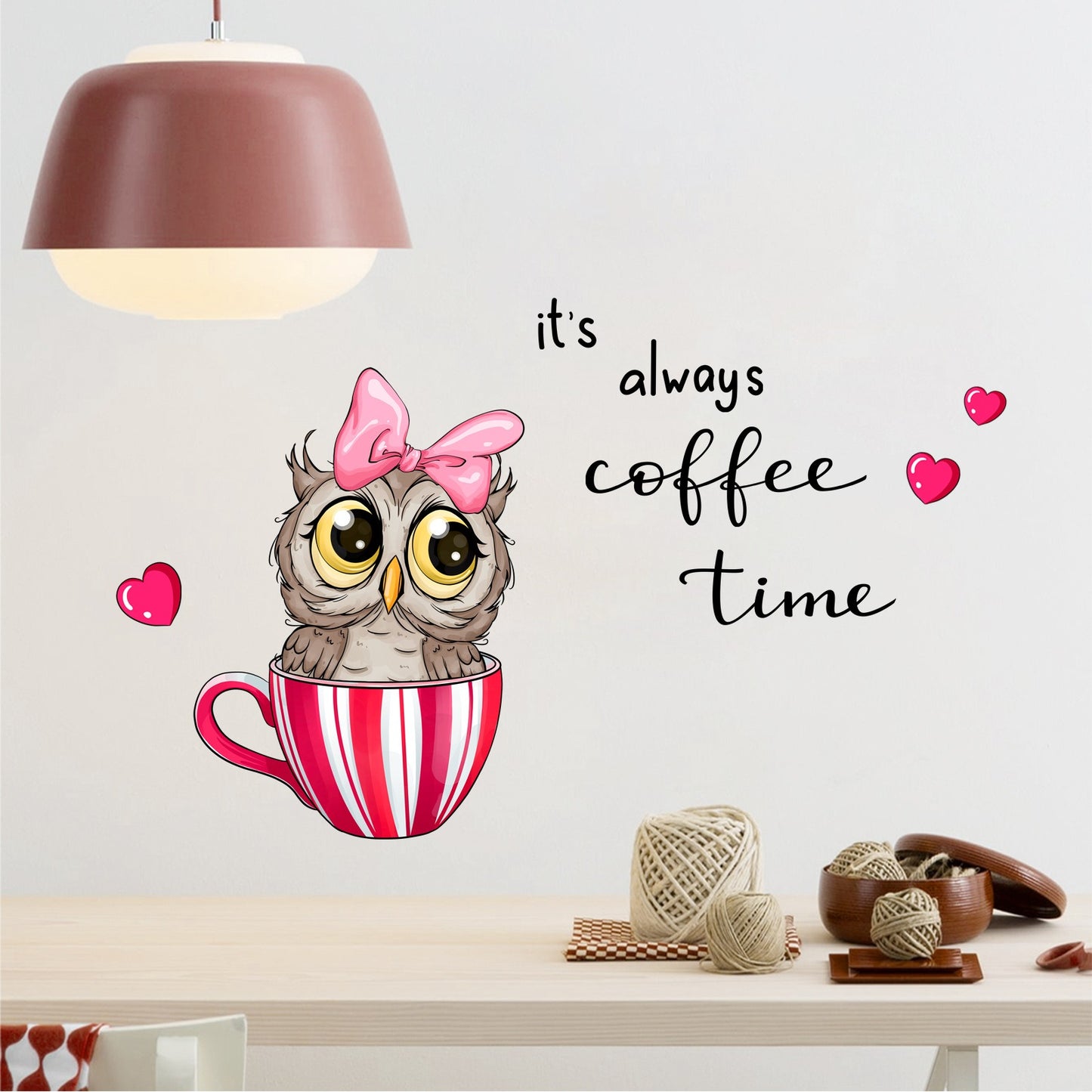 COVPAW Wall Sticker & Mural Coffee Owl Cafe Coffee Time Home Decor Accent Living Room Kitchen Bedroom Flower Wall Decal Removable and Waterproof