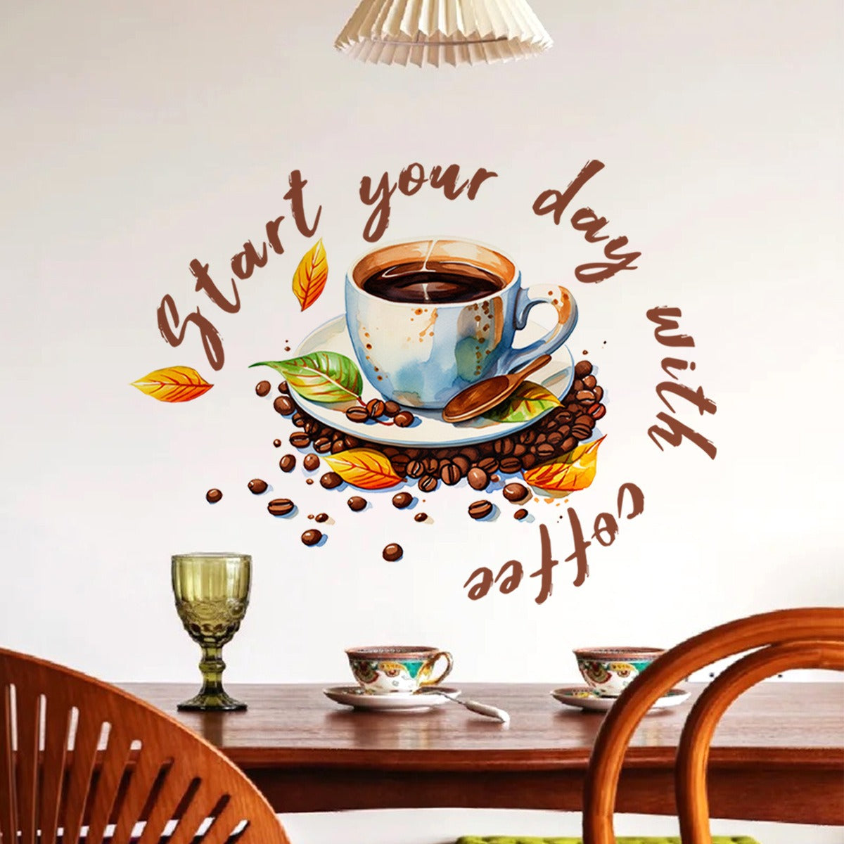 COVPAW Wall Sticker Coffee Cafe Coffee Time Cappuccino Latte macchiato Espresso Home Decor Accent Living Room Kitchen Bedroom Flower Wall Decal Removable and Waterproof