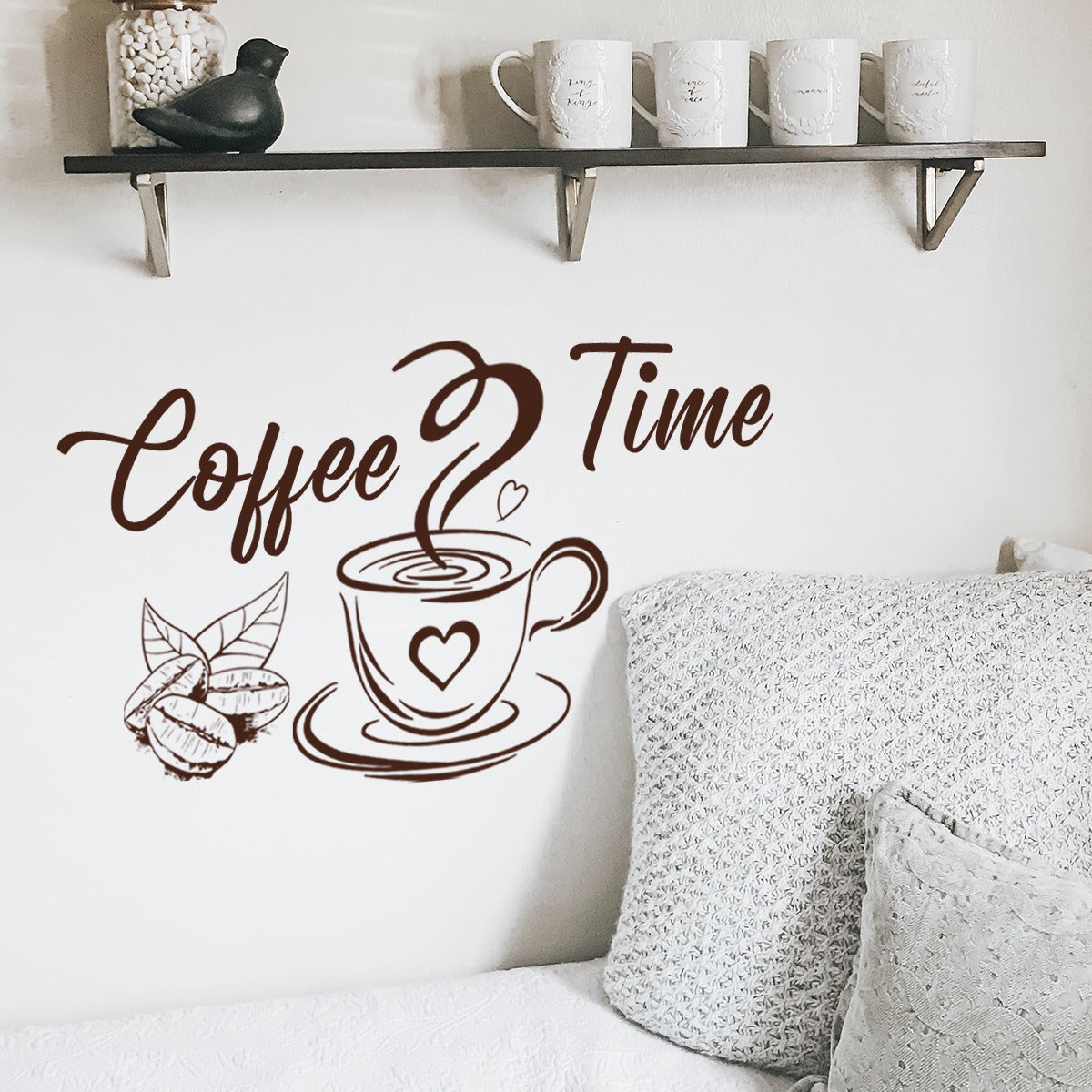 COVPAW Wall Sticker Coffee Cafe Coffee Time Cappuccino Latte macchiato Espresso Home Decor Accent Living Room Kitchen Bedroom Flower Wall Decal Removable and Waterproof