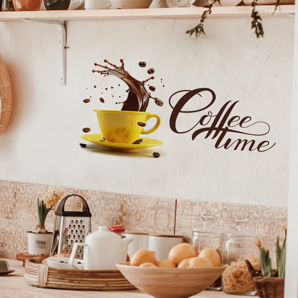 COVPAW Wall Sticker & Mural Coffee Cafe Coffee Time Home Decor Accent Living Room Kitchen Bedroom Flower Wall Decal Removable and Waterproof