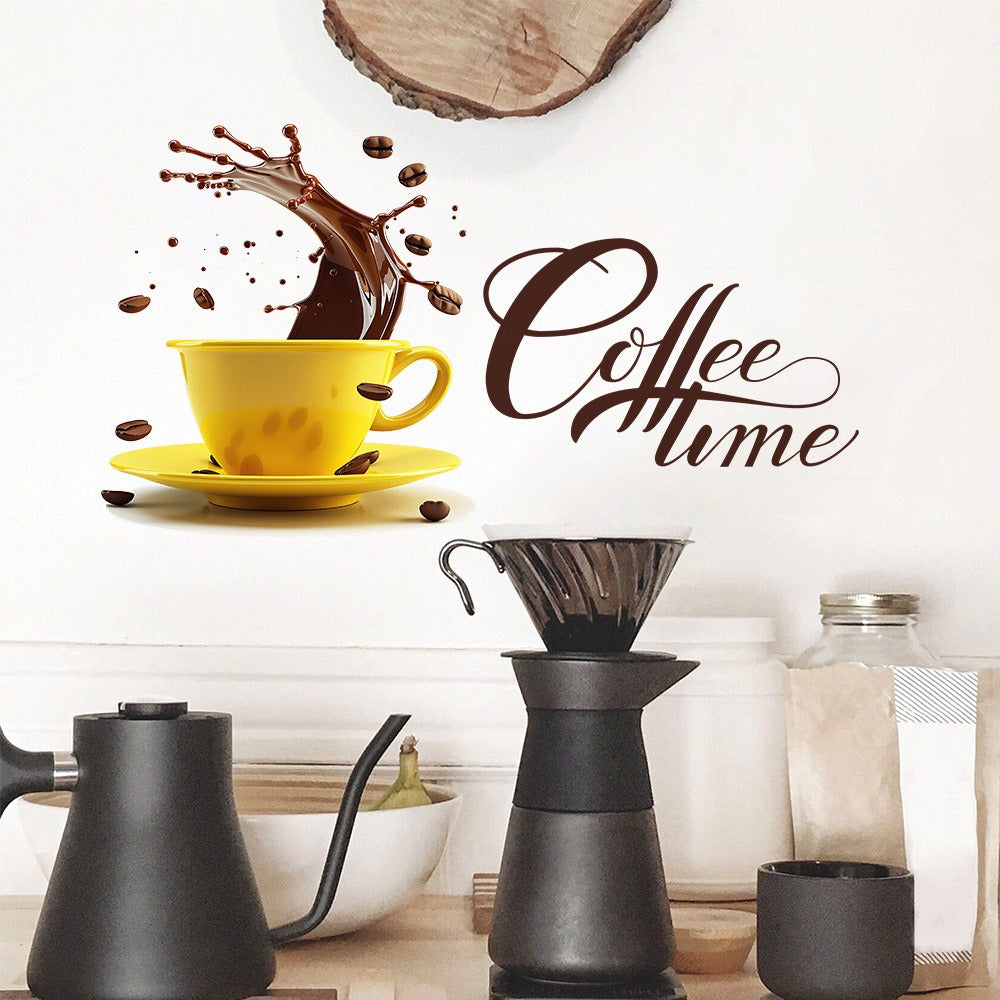 COVPAW Wall Sticker & Mural Coffee Cafe Coffee Time Home Decor Accent Living Room Kitchen Bedroom Flower Wall Decal Removable and Waterproof