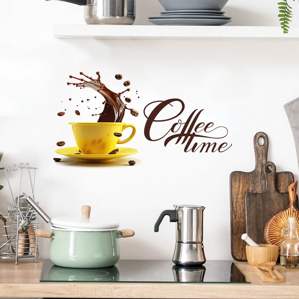 COVPAW Wall Sticker & Mural Coffee Cafe Coffee Time Home Decor Accent Living Room Kitchen Bedroom Flower Wall Decal Removable and Waterproof