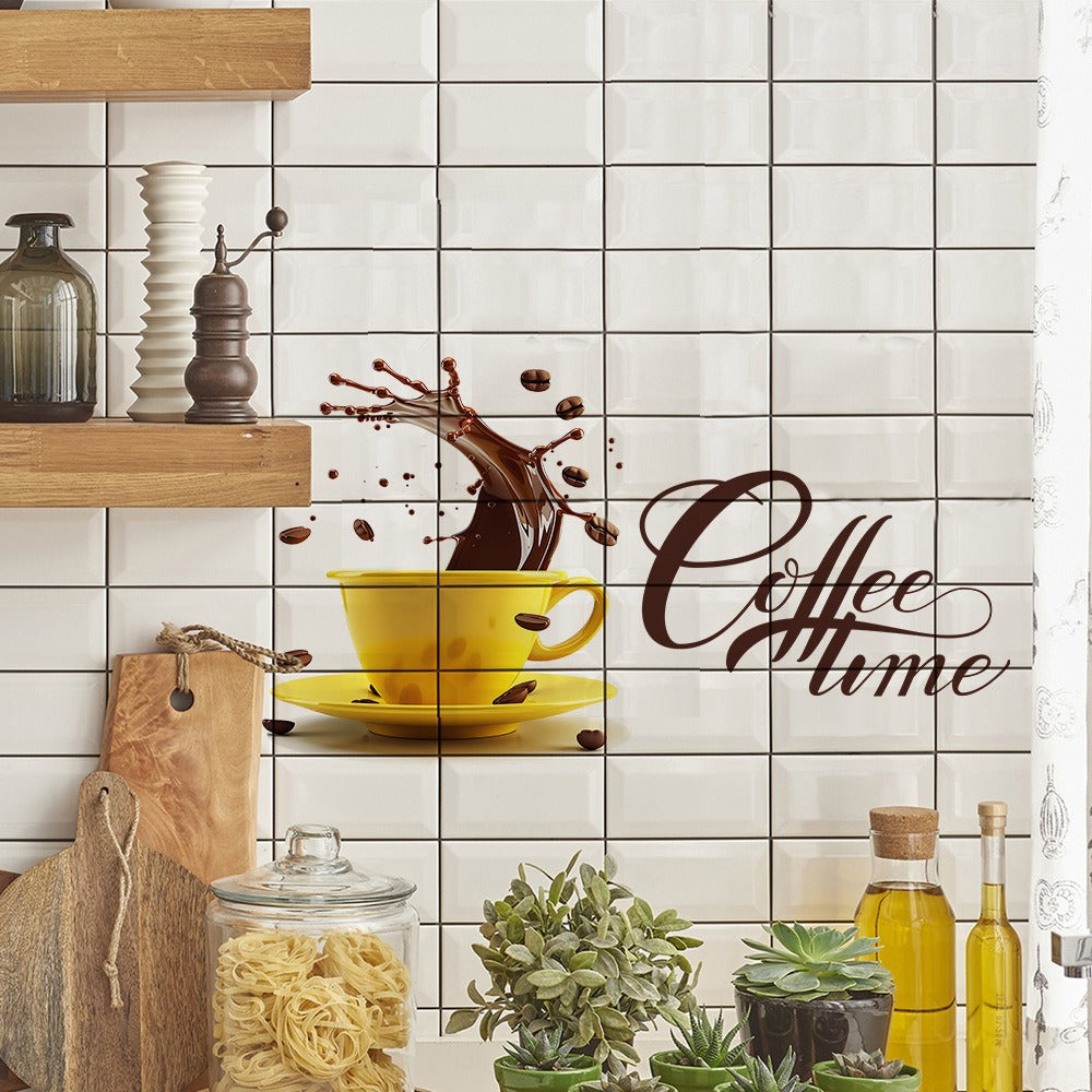 COVPAW Wall Sticker & Mural Coffee Cafe Coffee Time Home Decor Accent Living Room Kitchen Bedroom Flower Wall Decal Removable and Waterproof