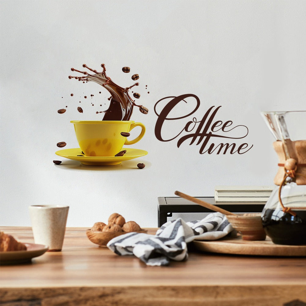 COVPAW Wall Sticker & Mural Coffee Cafe Coffee Time Home Decor Accent Living Room Kitchen Bedroom Flower Wall Decal Removable and Waterproof