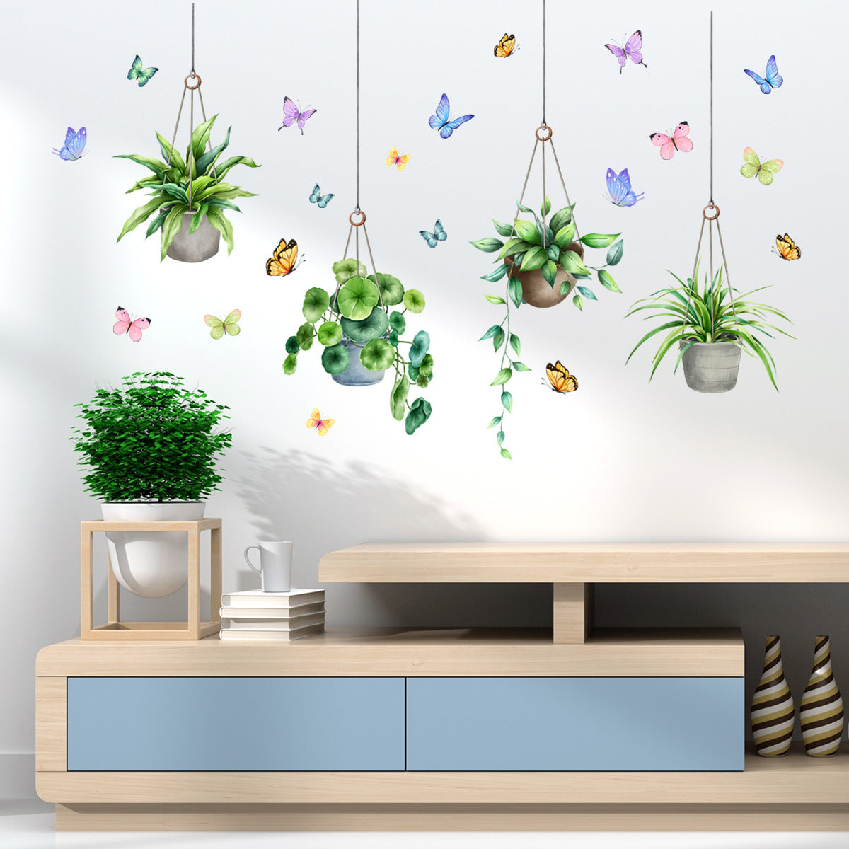 COVPAW Wall Stickers Hanging Flower Pot Butterfly Bracket-Plant Home Decor Nature Living Room Children's Room Bedroom Deco, Self Adhesive, Removable and Waterproof