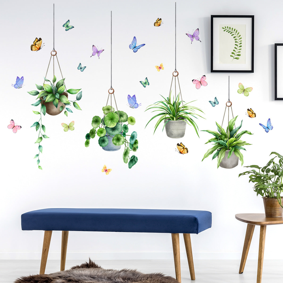 COVPAW Wall Stickers Hanging Flower Pot Butterfly Bracket-Plant Home Decor Nature Living Room Children's Room Bedroom Deco, Self Adhesive, Removable and Waterproof