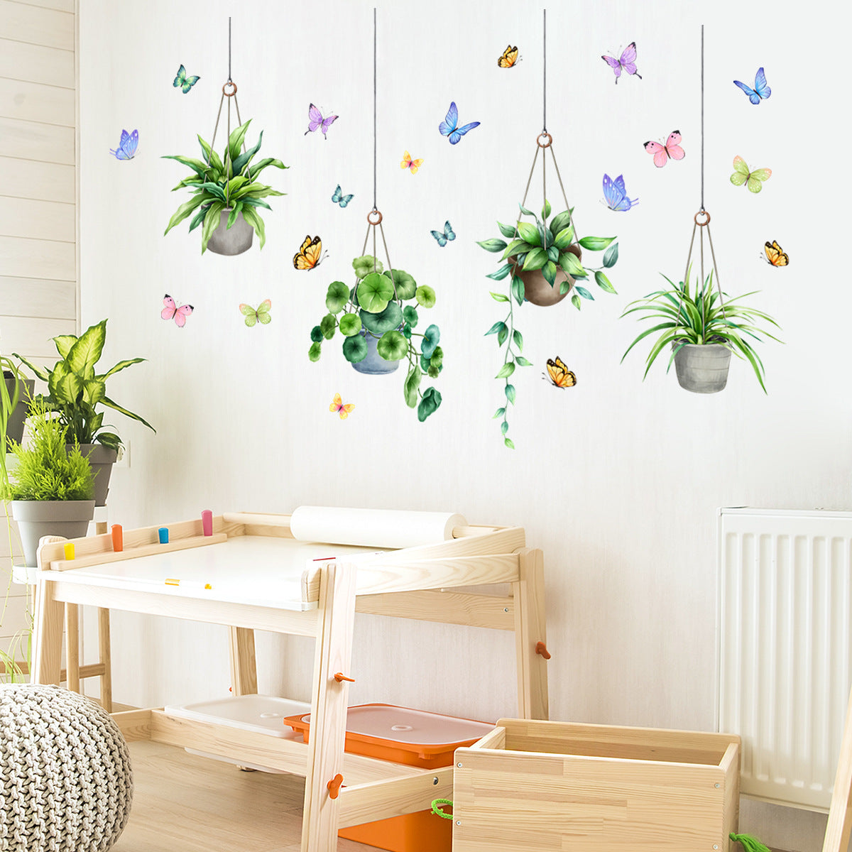 COVPAW Wall Stickers Hanging Flower Pot Butterfly Bracket-Plant Home Decor Nature Living Room Children's Room Bedroom Deco, Self Adhesive, Removable and Waterproof