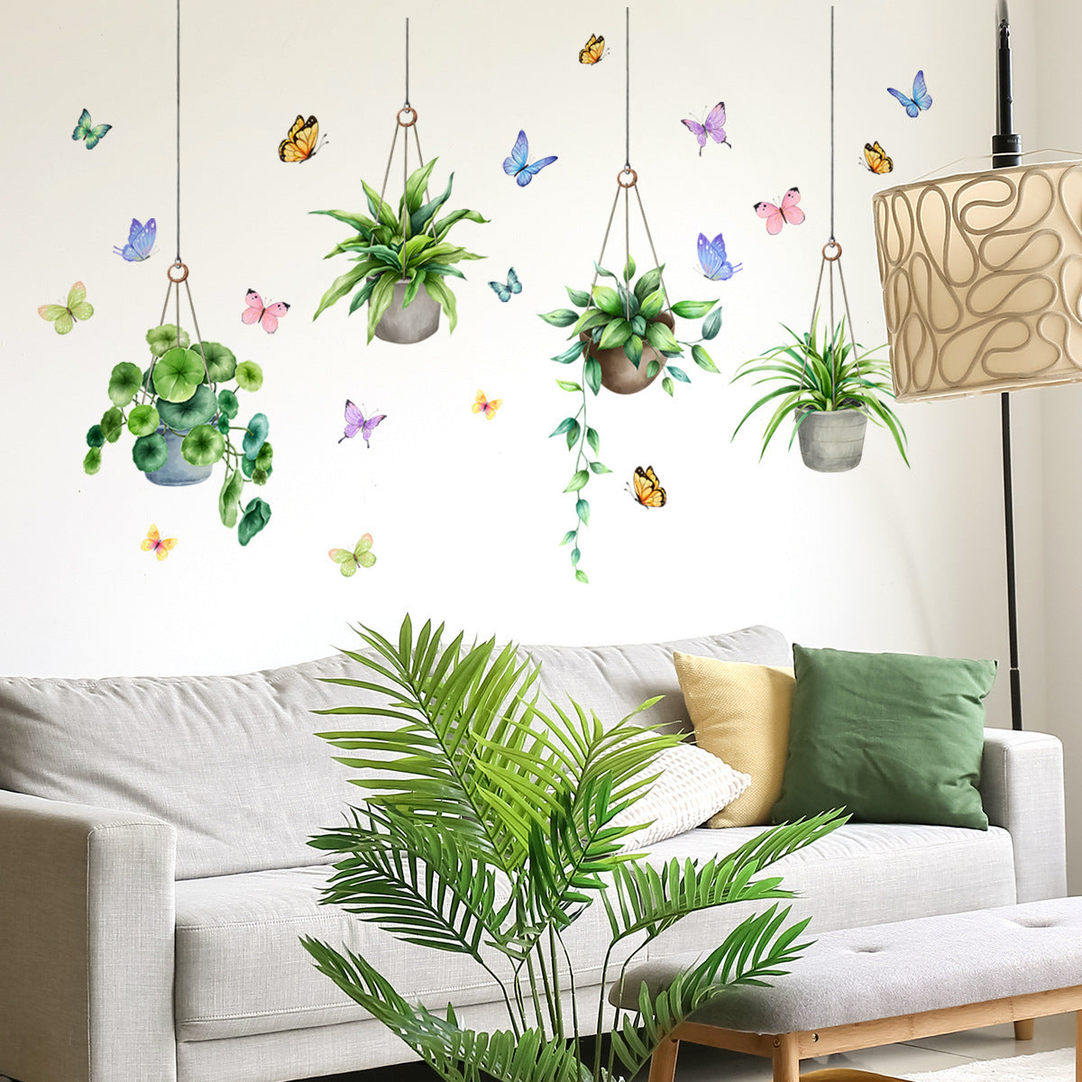COVPAW Wall Stickers Hanging Flower Pot Butterfly Bracket-Plant Home Decor Nature Living Room Children's Room Bedroom Deco, Self Adhesive, Removable and Waterproof