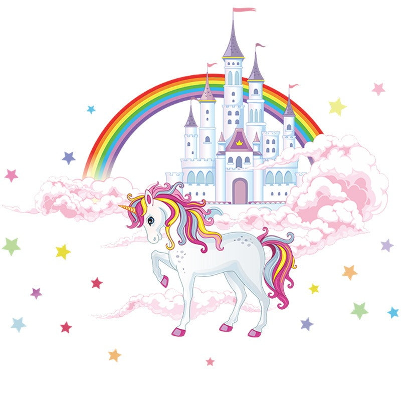 COVPAW Wall Stickers Unicorn Castle Rainbow Star Sky Kids Nursery Baby Children's Room Bedroom Deco Boy Girl, Self Adhesive, Removable and Waterproof