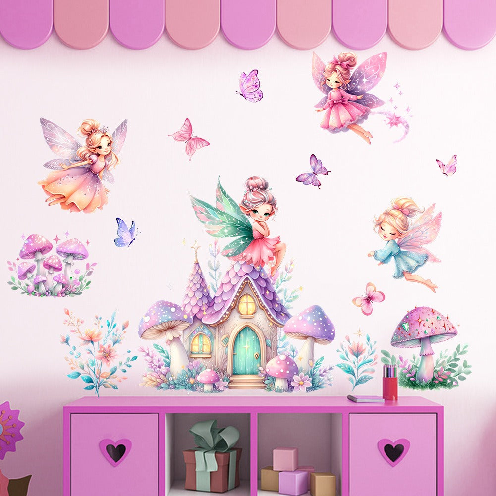 COVPAW Wall Stickers Mushroom Elf Angel Castle Butterfly Kids Nursery Baby Children's Room Bedroom Deco Boy Girl, Self Adhesive, Removable and Waterproof