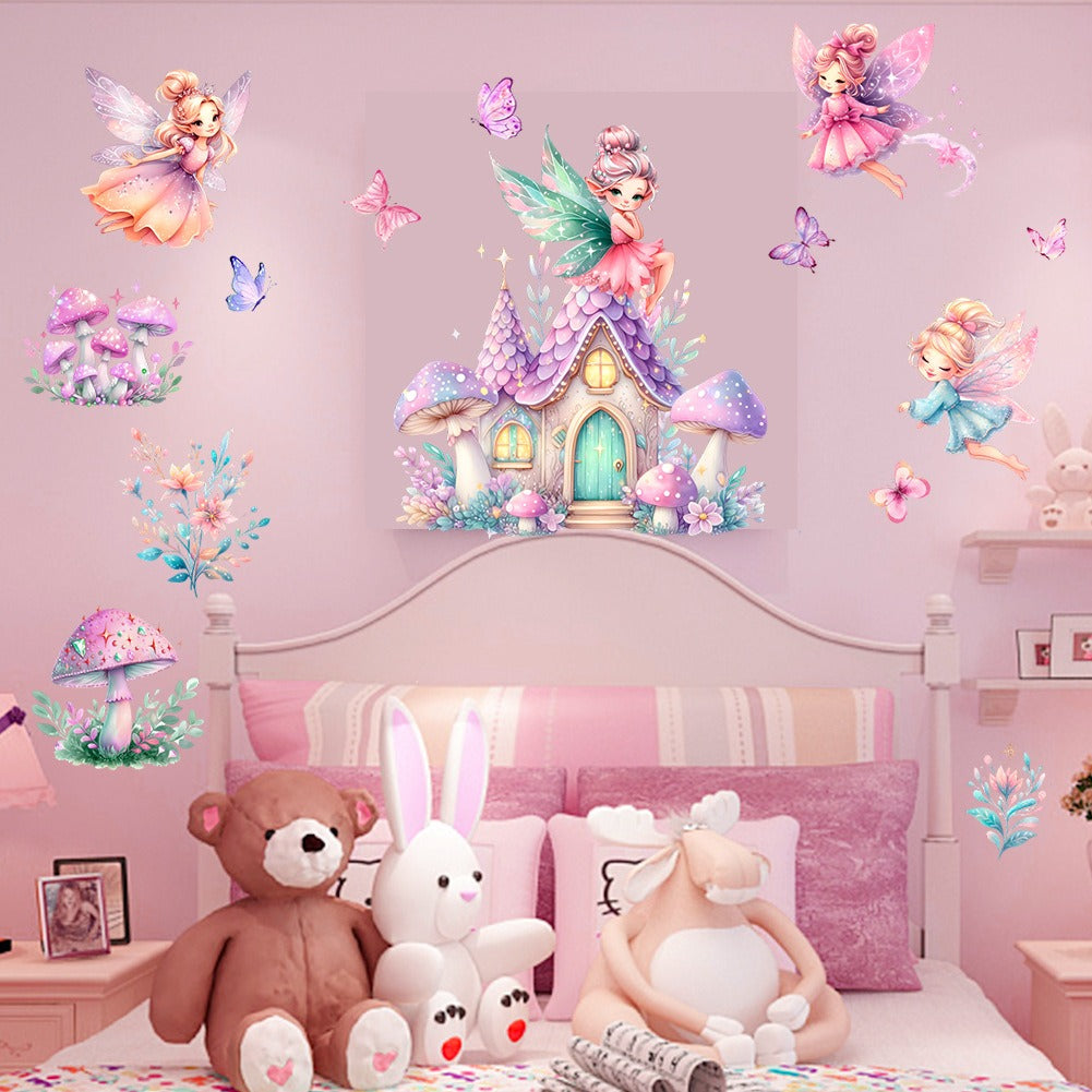 COVPAW Wall Stickers Mushroom Elf Angel Castle Butterfly Kids Nursery Baby Children's Room Bedroom Deco Boy Girl, Self Adhesive, Removable and Waterproof