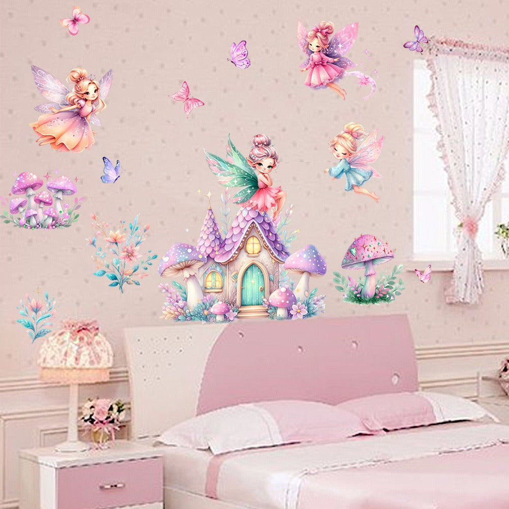 COVPAW Wall Stickers Mushroom Elf Angel Castle Butterfly Kids Nursery Baby Children's Room Bedroom Deco Boy Girl, Self Adhesive, Removable and Waterproof