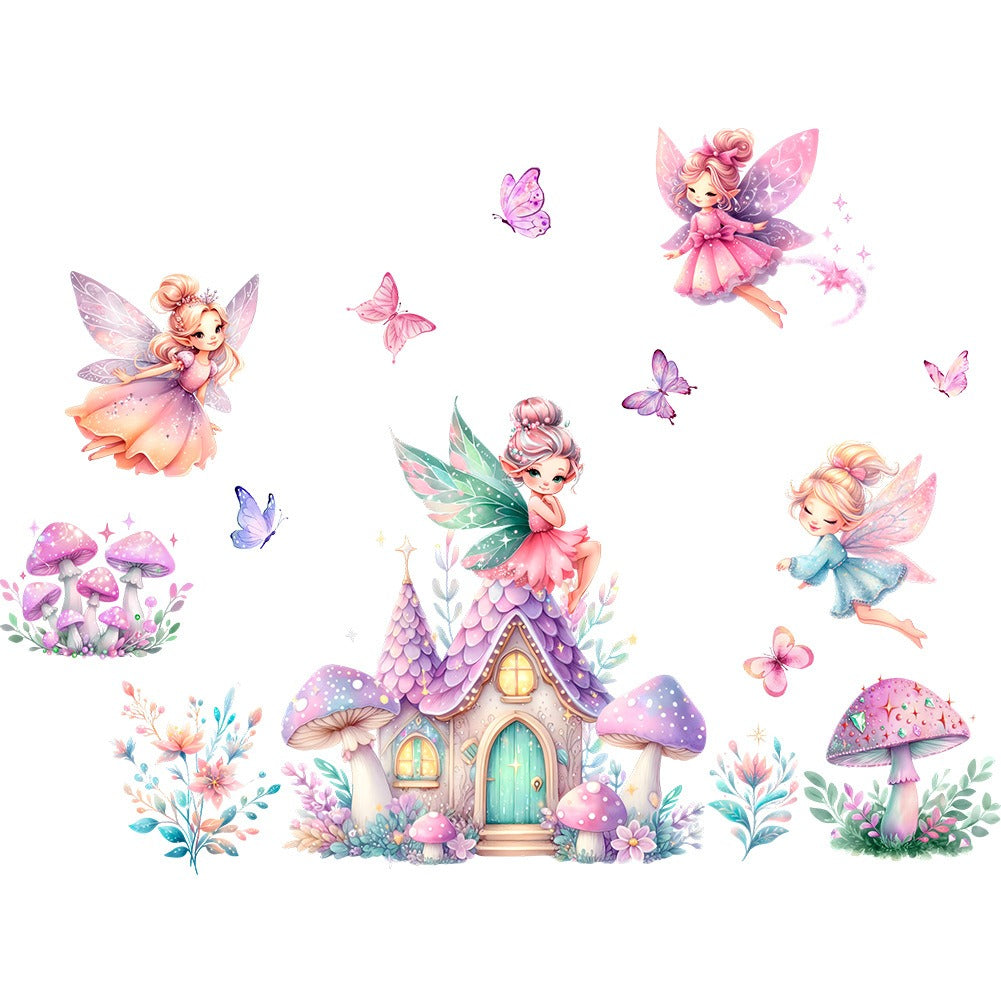 COVPAW Wall Stickers Mushroom Elf Angel Castle Butterfly Kids Nursery Baby Children's Room Bedroom Deco Boy Girl, Self Adhesive, Removable and Waterproof
