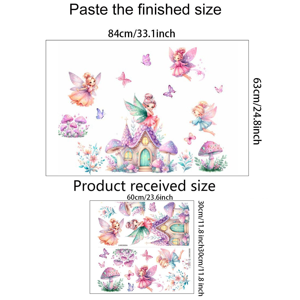 COVPAW Wall Stickers Mushroom Elf Angel Castle Butterfly Kids Nursery Baby Children's Room Bedroom Deco Boy Girl, Self Adhesive, Removable and Waterproof