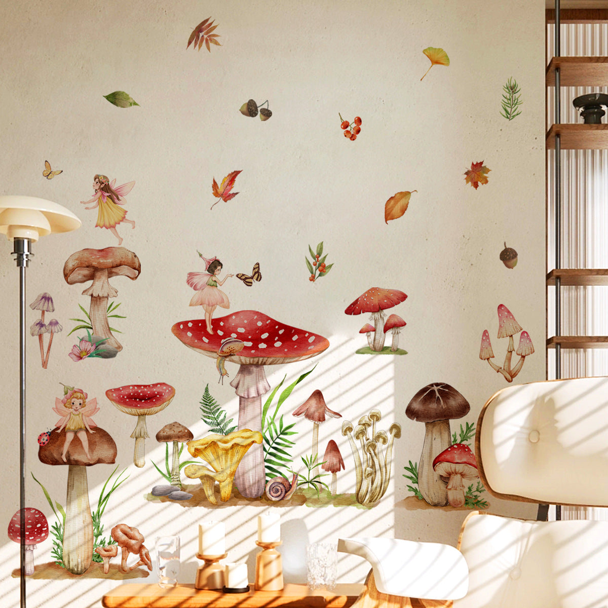 COVPAW Wall Stickers Mushroom Elf Angel Butterfly Kids Nursery Baby Children's Room Bedroom Deco Boy Girl, Self Adhesive, Removable and Waterproof